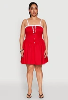 Womens Plus Size Contrast Trim Corset Skater Dress, Red, Size 2X