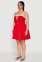 Womens Plus Size Contrast Trim Corset Skater Dress, Red, Size 2X