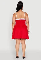 Womens Plus Size Contrast Trim Corset Skater Dress, Red, Size 2X
