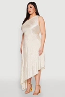 Womens Plus Size Plisse Asymmetrical One Shoulder Dress, White, Size 2X