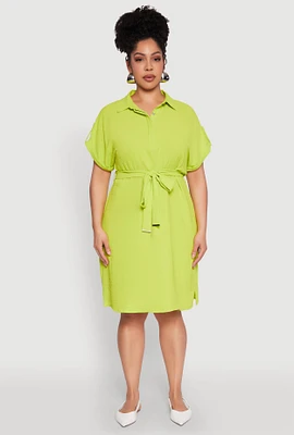 Womens Plus Crepe Knit Half Button Shirt Dress,