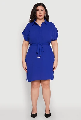 Womens Plus Crepe Knit Half Button Shirt Dress,