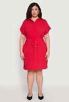 Womens Plus Crepe Knit Half Button Shirt Dress,