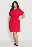 Womens Plus Crepe Knit Half Button Shirt Dress,
