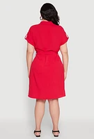 Womens Plus Crepe Knit Half Button Shirt Dress,