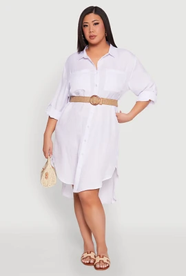Womens Plus Size High Low Shirt Dress, White, Size 3X
