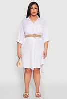 Womens Plus Size High Low Shirt Dress, White, Size 3X