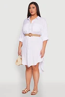 Womens Plus Size High Low Shirt Dress, White, Size 3X