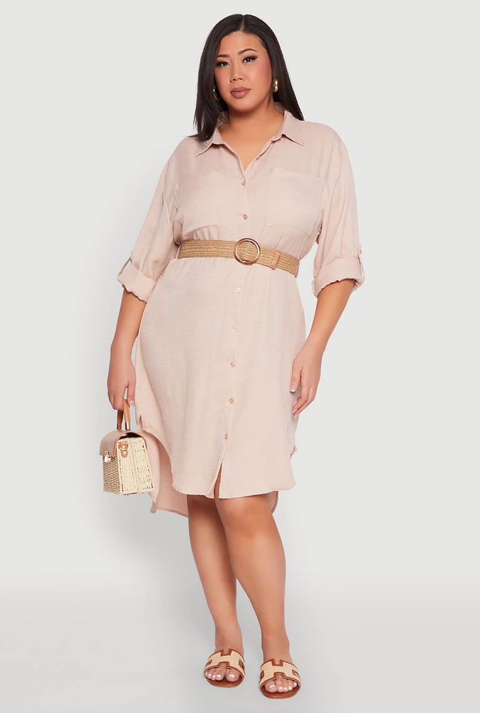 Womens Plus High Low Shirt Dress,