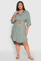 Womens Plus Size High Low Shirt Dress, Green, Size 1X