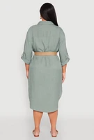 Womens Plus Size High Low Shirt Dress, Green, Size 1X