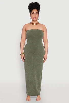 Womens Plus Daisy Mineral Wash Maxi Tube Dress,