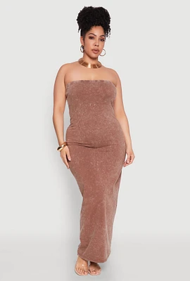 Womens Plus Daisy Mineral Wash Maxi Tube Dress,
