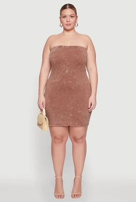 Womens Plus Daisy Mineral Wash Mini Strapless Dress,