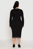 Womens Plus Size Daisy Contrast Trim Sweater Dress, Black, Size 1X