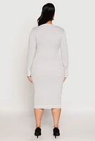 Womens Plus Size Daisy Contrast Trim Sweater Dress, Grey, Size 2X
