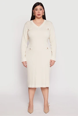 Womens Plus Daisy Contrast Trim Sweater Dress,