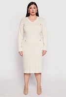 Womens Plus Daisy Contrast Trim Sweater Dress,