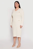 Womens Plus Daisy Contrast Trim Sweater Dress,