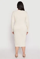 Womens Plus Daisy Contrast Trim Sweater Dress, Beige,