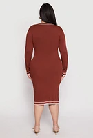 Womens Plus Daisy Contrast Trim Sweater Dress, Brown,