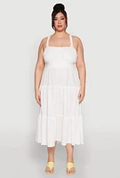 Womens Plus Size Almost Famous Smocked Tiered Dress, White, Size 2X