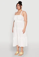 Womens Plus Size Almost Famous Smocked Tiered Dress, White, Size 2X