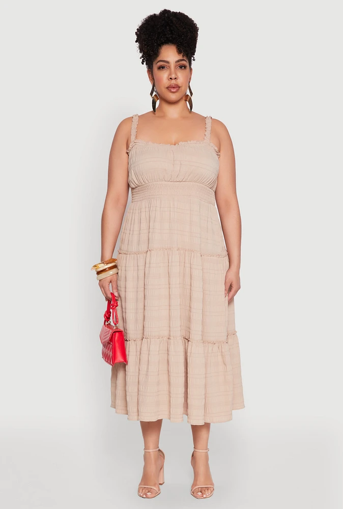 Womens Plus Almost Famous Smocked Tiered Dress,