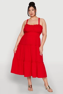 Womens Plus Size Almost Famous Smocked Tiered Dress, Red, Size 1X
