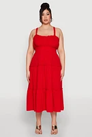 Womens Plus Size Almost Famous Smocked Tiered Dress, Red, Size 1X