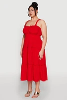 Womens Plus Size Almost Famous Smocked Tiered Dress, Red, Size 1X