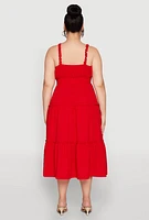 Womens Plus Size Almost Famous Smocked Tiered Dress, Red, Size 1X