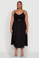 Womens Plus Size Almost Famous Crochet Empire Waist Midi Dress, Black, Size 1X