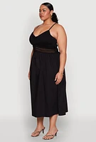 Womens Plus Size Almost Famous Crochet Empire Waist Midi Dress, Black, Size 1X