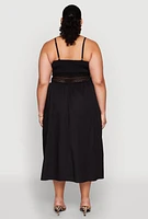 Womens Plus Size Almost Famous Crochet Empire Waist Midi Dress, Black, Size 1X