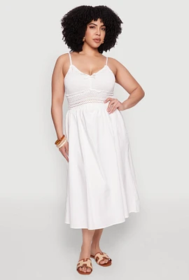 Womens Plus Size Almost Famous Crochet Empire Waist Midi Dress, White, Size 2X