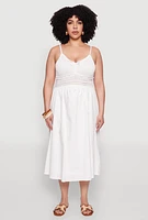 Womens Plus Size Almost Famous Crochet Empire Waist Midi Dress, White, Size 2X