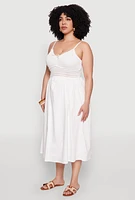 Womens Plus Size Almost Famous Crochet Empire Waist Midi Dress, White, Size 2X