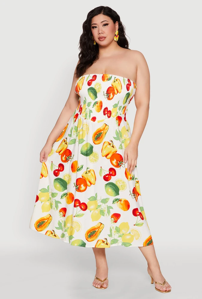 Womens Plus Almost Famous Assorted Fruit Sleeveless Sundress, Multi,