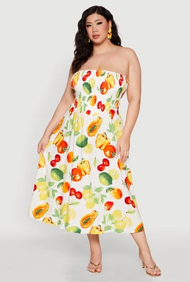Womens Plus Almost Famous Assorted Fruit Sleeveless Sundress, Multi,