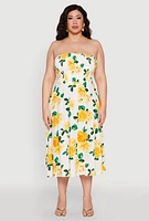 Womens Plus Size Almost Famous Floral Print Smocked Midi Dress, Multi, Size 2X