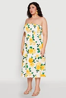 Womens Plus Size Almost Famous Floral Print Smocked Midi Dress, Multi, Size 2X