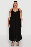 Womens Plus Size Almost Famous Smocked Tiered Maxi Dress, Black, Size 1X