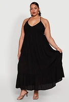 Womens Plus Size Almost Famous Smocked Tiered Maxi Dress, Black, Size 1X