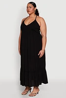 Womens Plus Size Almost Famous Smocked Tiered Maxi Dress, Black, Size 1X