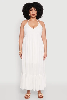 Womens Plus Size Almost Famous Smocked Tiered Maxi Dress, White, Size 3X