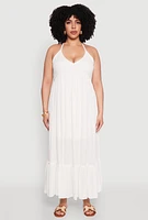 Womens Plus Size Almost Famous Smocked Tiered Maxi Dress, White, Size 3X