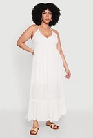 Womens Plus Size Almost Famous Smocked Tiered Maxi Dress, White, Size 3X