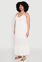 Womens Plus Size Almost Famous Smocked Tiered Maxi Dress, White, Size 3X