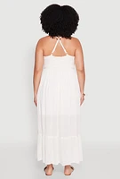 Womens Plus Size Almost Famous Smocked Tiered Maxi Dress, White, Size 3X